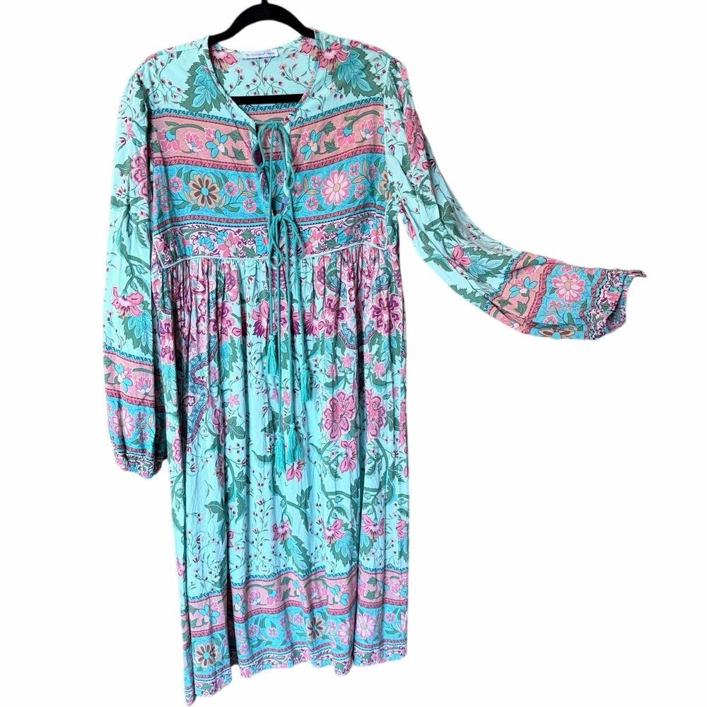 R. Vivimos boho blue floral long sleeve shift dress 2XL cottagecore romantic
